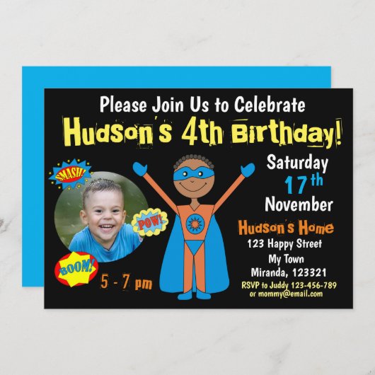 Superheld Birthday Uitnodiging (Voorkant / Achterkant)