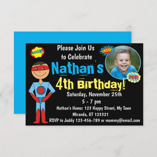 Superheld Birthday Uitnodiging (Voorkant / Achterkant)