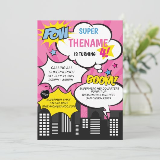 Superheld Birthday Uitnodiging (Staand voorkant)