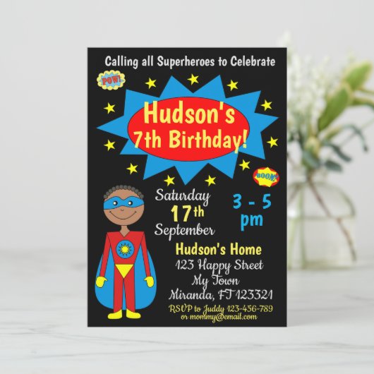 Superheld Birthday Uitnodiging (Staand voorkant)