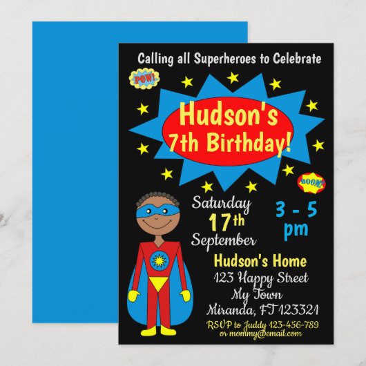 Superheld Birthday Uitnodiging (Voorkant / Achterkant)