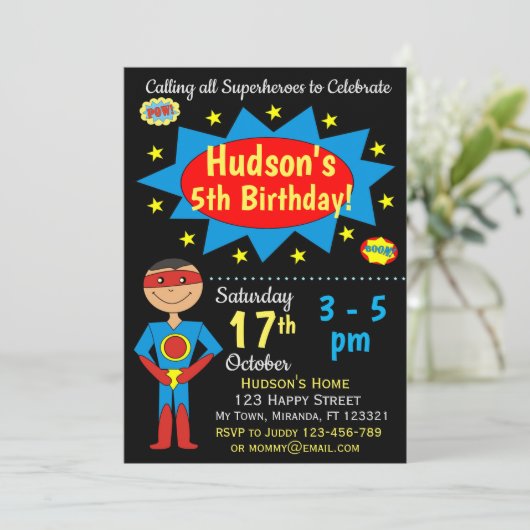 Superheld Birthday Uitnodiging (Staand voorkant)