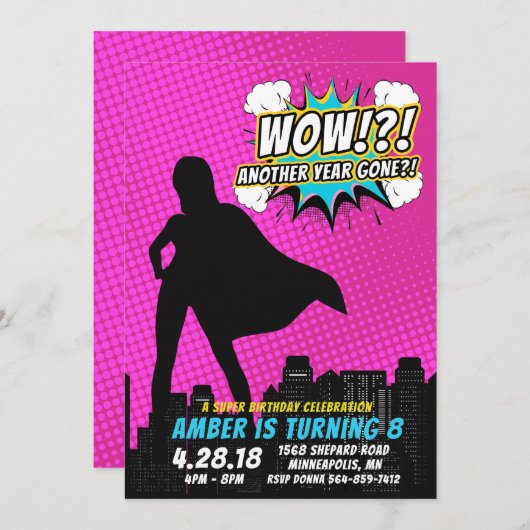 Superheld Birthday Uitnodiging (Voorkant / Achterkant)