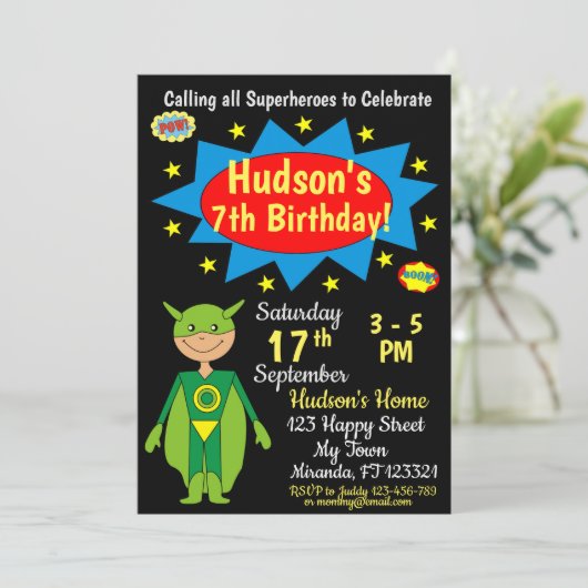 Superheld Birthday Uitnodiging (Staand voorkant)