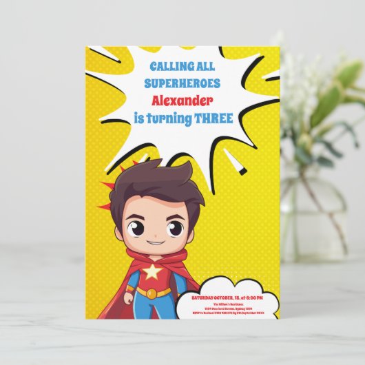 Superheld Birthday Uitnodiging (Staand voorkant)