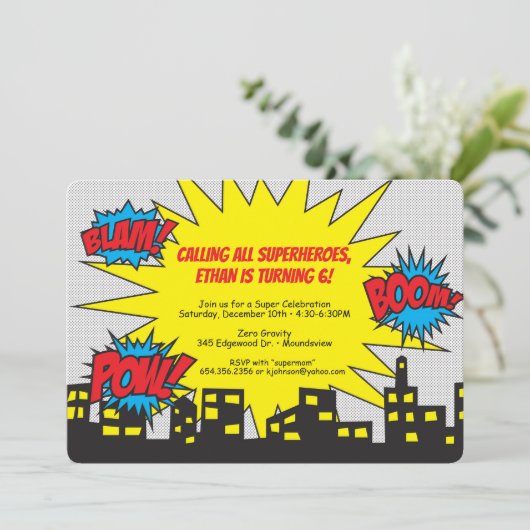 Superheld Birthday Uitnodiging (Staand voorkant)