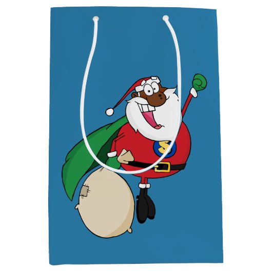 Superheld Black Santa Gift Bag Medium Cadeauzakje (Voorkant)
