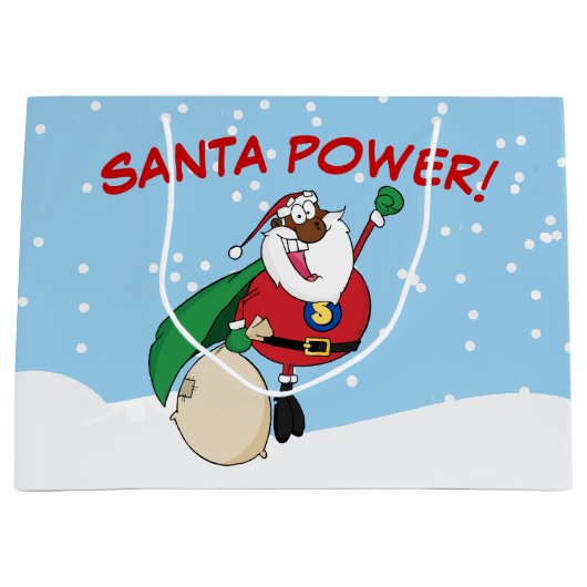 Superheld Black Santa Power Gift Bag Groot Cadeauzakje (Voorkant)
