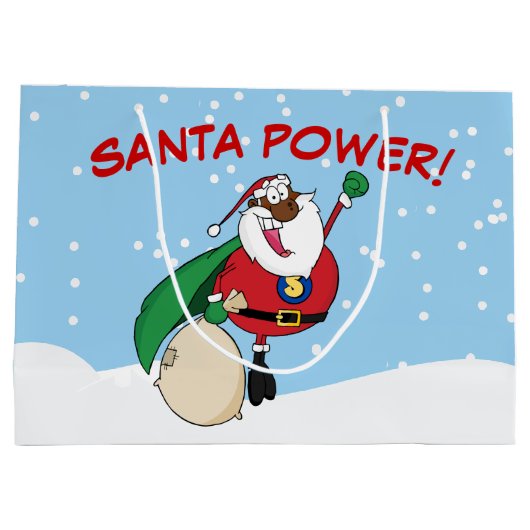Superheld Black Santa Power Gift Bag Groot Cadeauzakje (Achterkant)