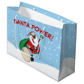 Superheld Black Santa Power Gift Bag Groot Cadeauzakje (Voorkant Gekanteld)
