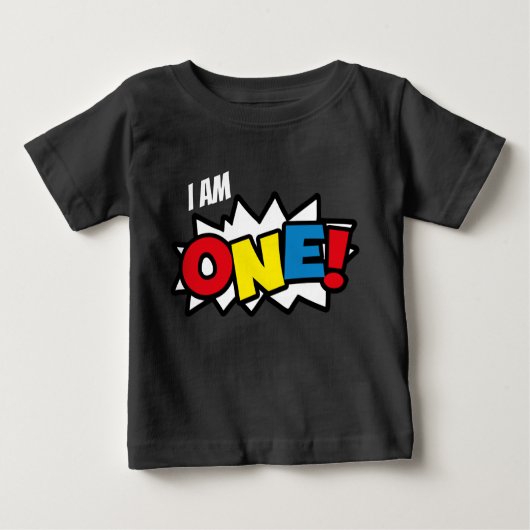 Superheld Black T-shirt, 1st Birthday Outfit (Voorkant)