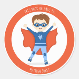 Superheld Boy Dit boek behoort tot de klassieke ro Ronde Sticker