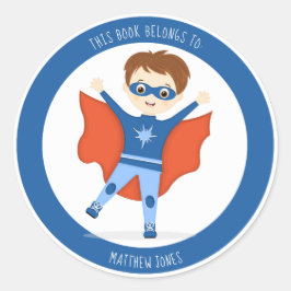 Superheld Boy Dit boek behoort tot Ronde Sticker