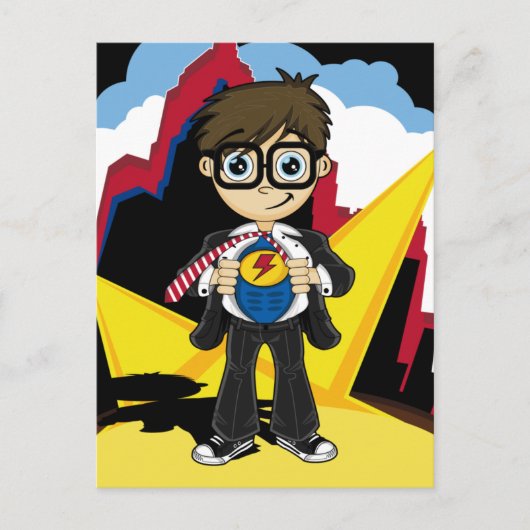 Superheld Boy in City Card Briefkaart (Voorkant)