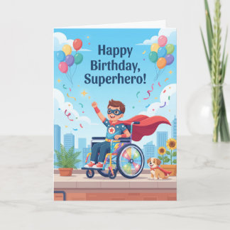 Superheld Boy in Rolstoel Verjaardag Kaart