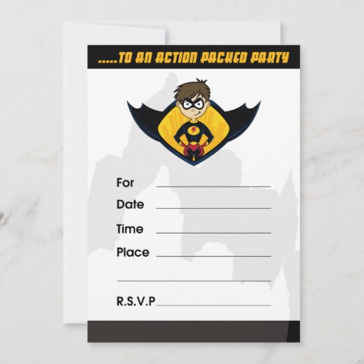 Superheld Boy Party Invite Kaart (Achterkant)