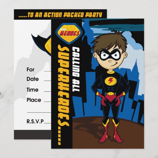 Superheld Boy Party Invite Kaart (Voorkant / Achterkant)