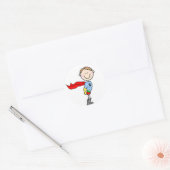 Superheld Boy Stick Figuur Ronde Sticker (Envelop)