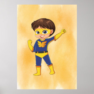 Superheld Boy Yellow Suit ! Leuke Kinder afdrukbar Poster
