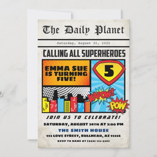 Superheld Boy's Newspaper Comic Style Birthday Kaart (Voorkant)