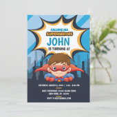 Superheld, bruin haar, feestuitnodiging 5x7 kaart (Staand voorkant)