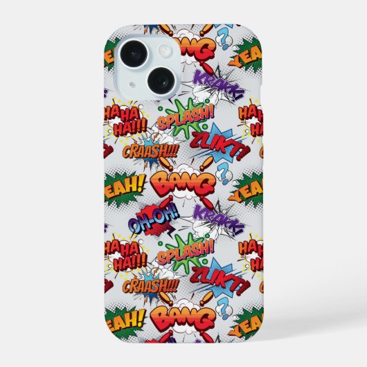 Superheld Bubble-patroon iPhone 15 Case (Achterkant)