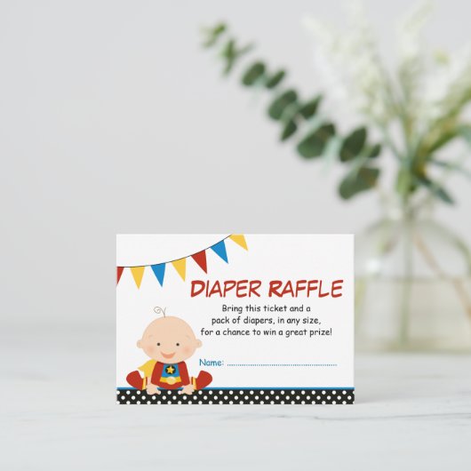 Superheld Bunting Luier Raffle Ticket Informatiekaartje (Staand voorkant)