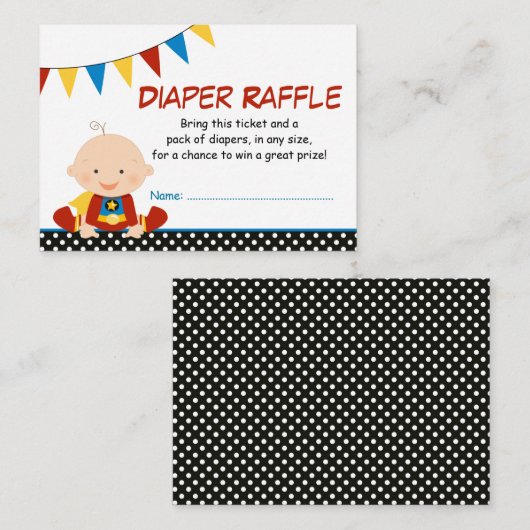 Superheld Bunting Luier Raffle Ticket Informatiekaartje (Voorkant / Achterkant)