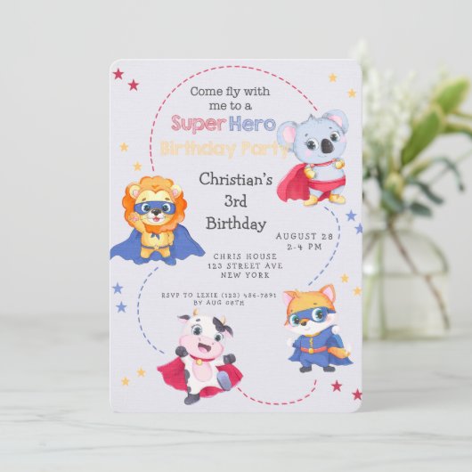 Superheld Cartoons Boy Birthday Party Kaart (Staand voorkant)