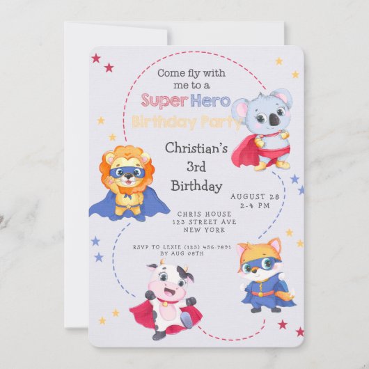 Superheld Cartoons Boy Birthday Party Kaart (Voorkant)