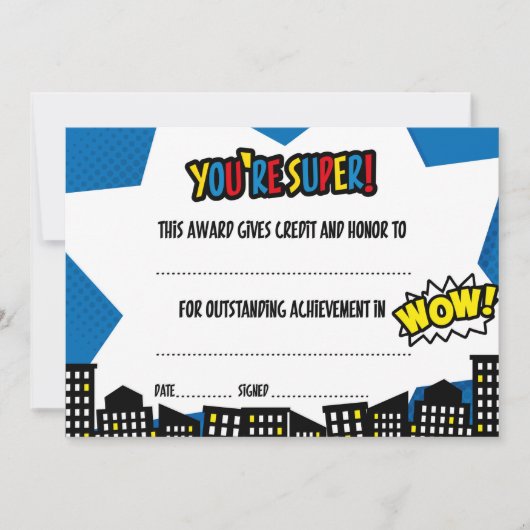 Superheld Certificate, Diploma Kaart (Voorkant)