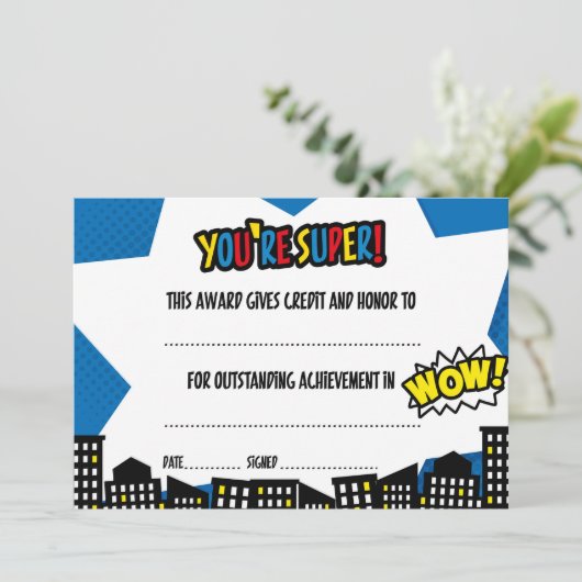 Superheld Certificate, Diploma Kaart (Staand voorkant)