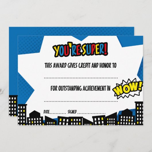 Superheld Certificate, Diploma Kaart (Voorkant / Achterkant)