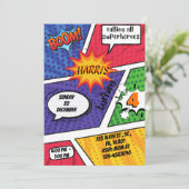 Superheld Comic Birthday Uitnodiging voor jongens (Staand voorkant)