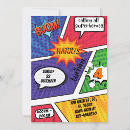 Superheld Comic Birthday Uitnodiging voor jongens