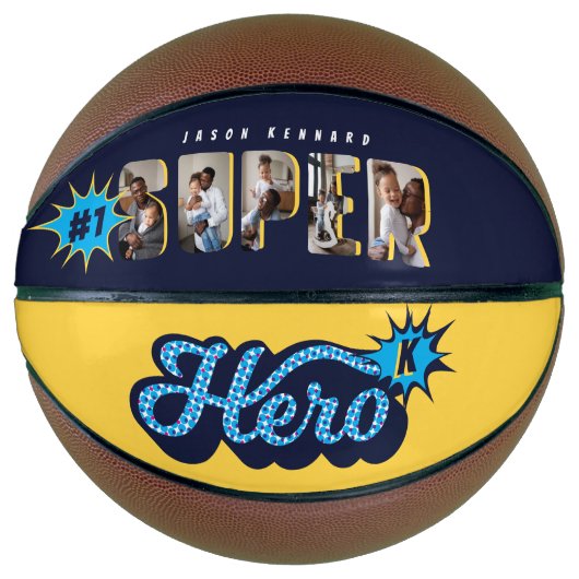 Superheld Comic Book #1 Aangepast fotoMonogram op Basketbal (Voorkant)