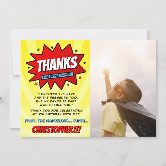 Superheld Comic Book Any Age Birthday Foto Bedankkaart (Voorkant)