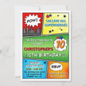 Superheld Comic Book Any Age Birthday Invitations Kaart (Voorkant)