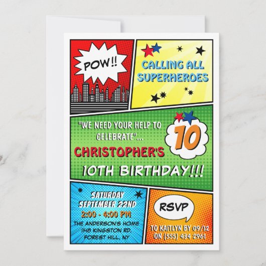 Superheld Comic Book Any Age Birthday Invitations Kaart (Voorkant)