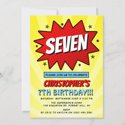 Superheld Comic Book Any Age Birthday Invitations Kaart (Voorkant)