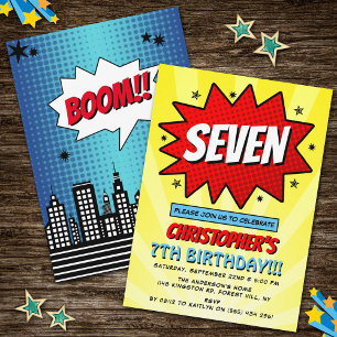 Superheld Comic Book Any Age Birthday Invitations Kaart