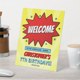 Superheld Comic Book Any Age Birthday Welkom Reclamebord Met Voetstuk