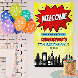 Superheld Comic Book Any Age Birthday Welkom Spandoek