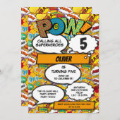 Superheld Comic Book Birthday Party Kaart (Voorkant / Achterkant)