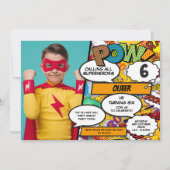 Superheld Comic Book Birthday Party Photo Invitati Kaart (Voorkant)