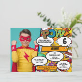 Superheld Comic Book Birthday Party Photo Invitati Kaart (Staand voorkant)