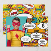 Superheld Comic Book Birthday Party Photo Invitati Kaart (Voorkant / Achterkant)