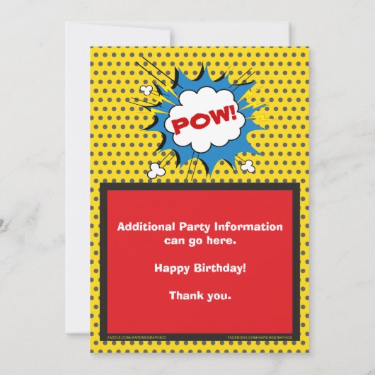 Superheld Comic Book Birthday Uitnodiging (Achterkant)