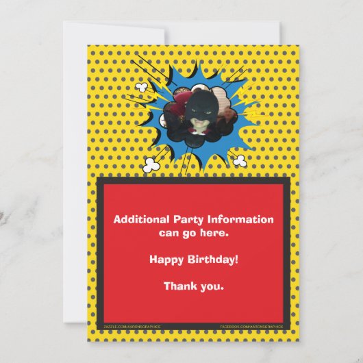 Superheld Comic Book Birthday Uitnodiging (Achterkant)