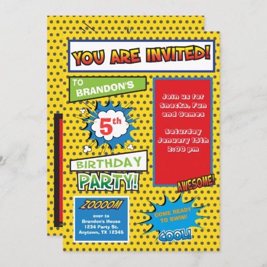 Superheld Comic Book Birthday Uitnodiging (Voorkant / Achterkant)